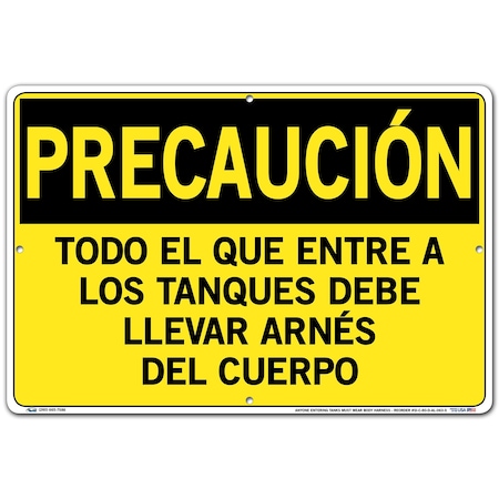 Vestil Aluminum Sign, 12-1/2" Height, 18-1/2" Width, Aluminum, Rectangle, Spanish SI-C-80-D-AL-063-S